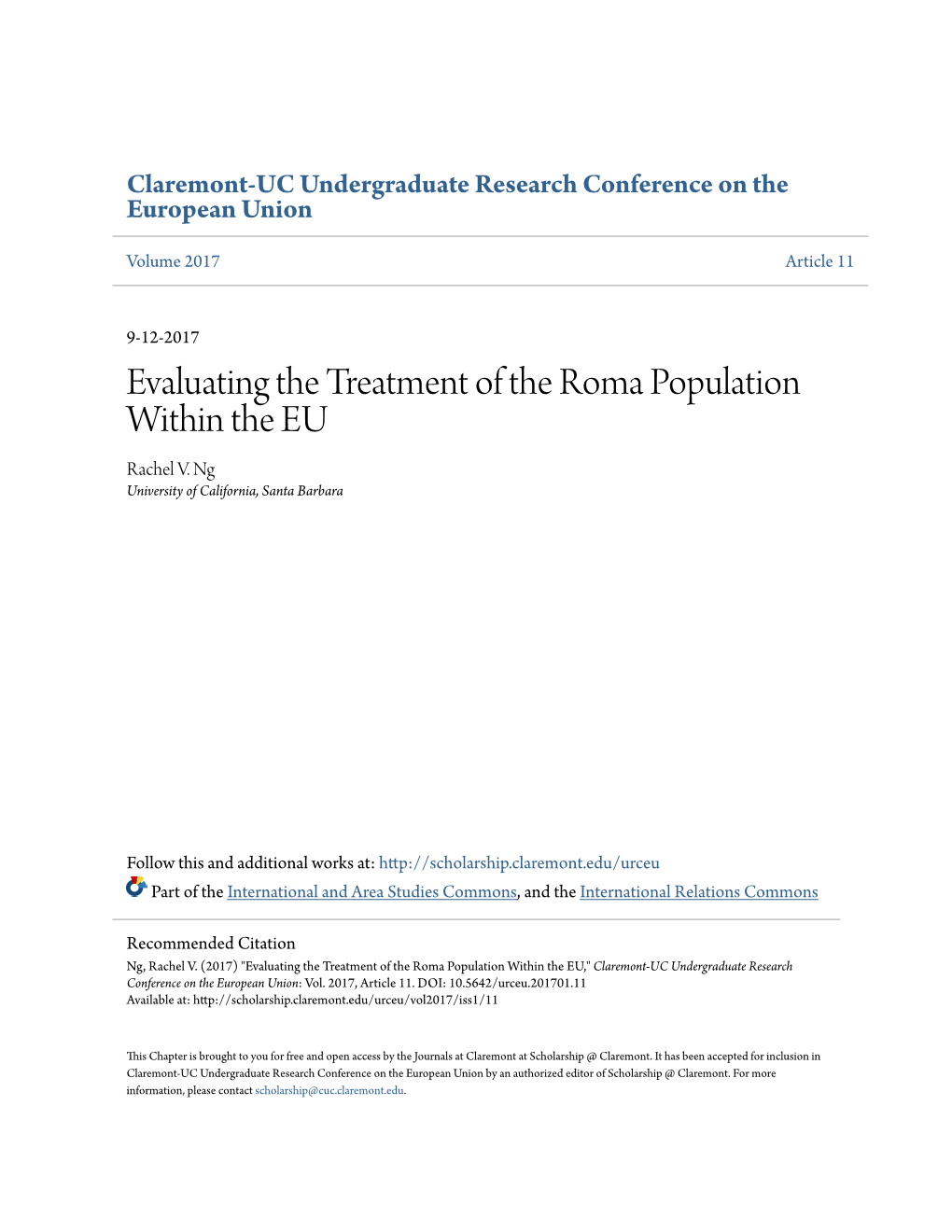 Evaluating the Treatment of the Roma Population Within the EU Rachel V