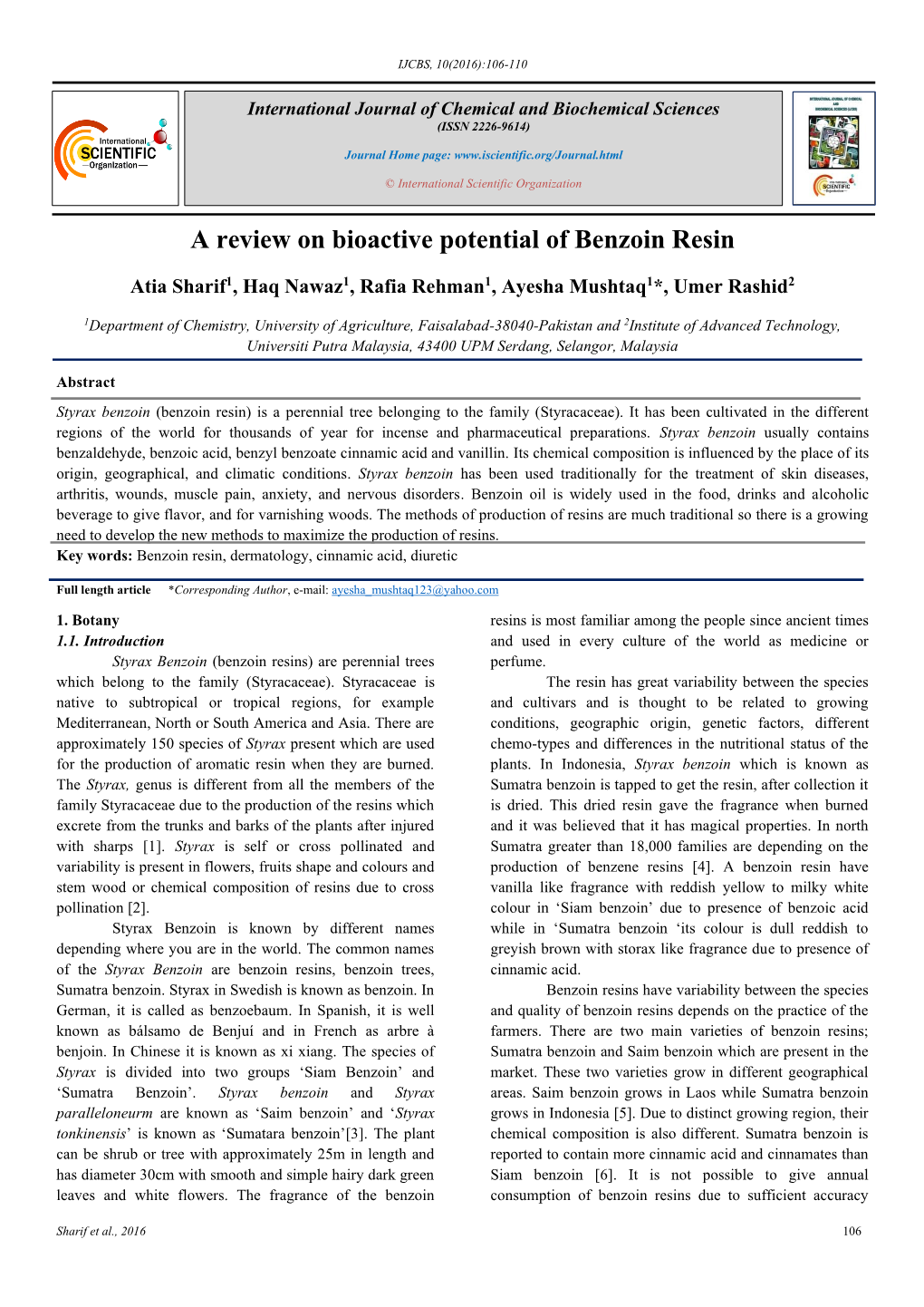 A Review on Bioactive Potential of Benzoin Resin