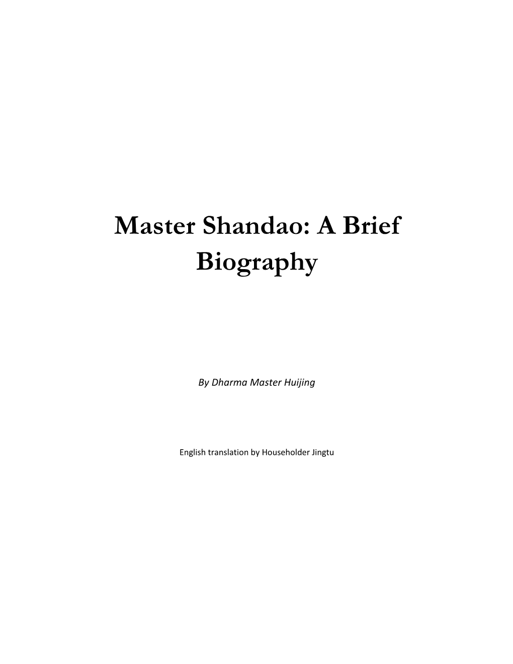 Master Shandao: a Brief Biography