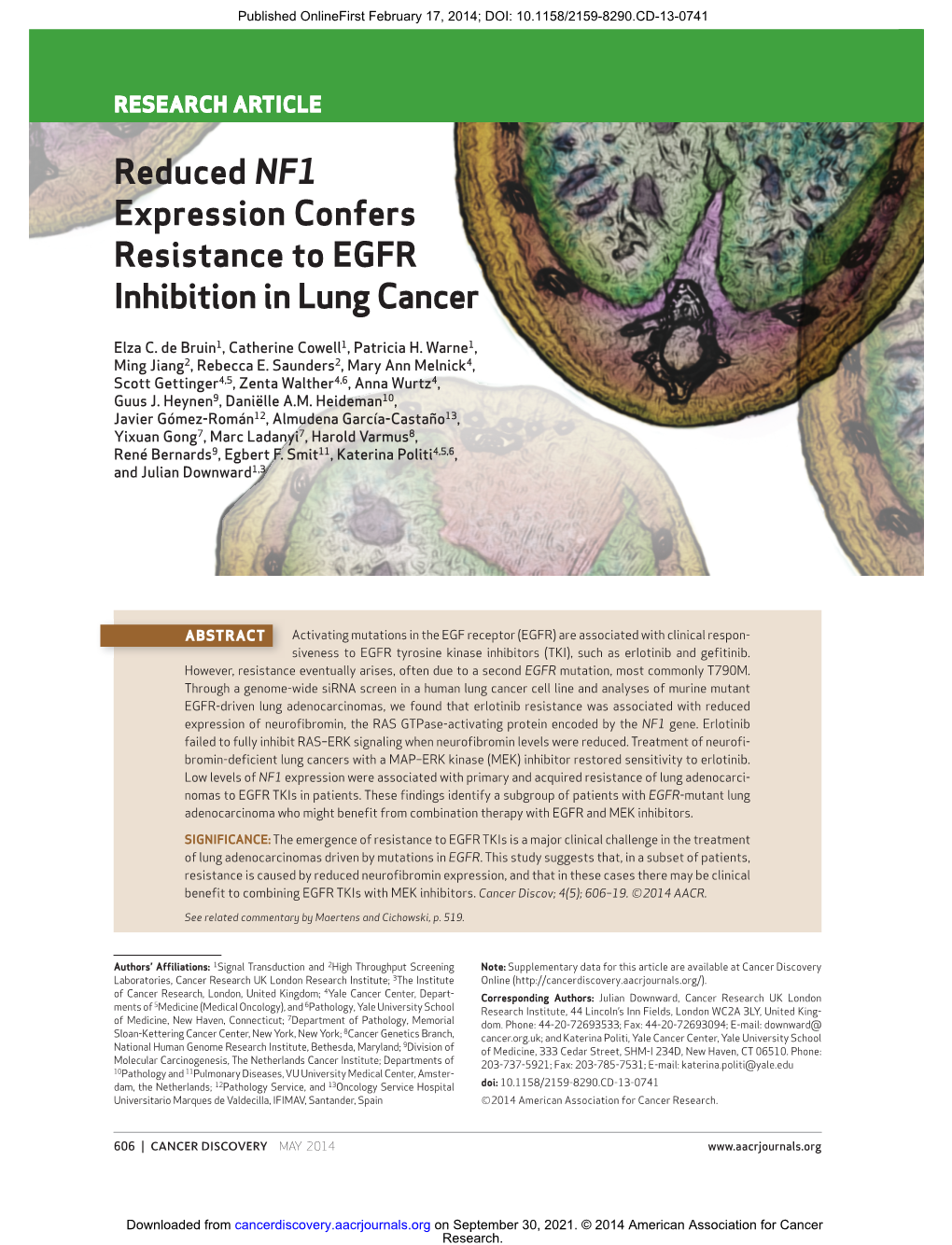 Reduced NF1 Expression Confers Resistance to EGFR Inhibition in Lung Cancer