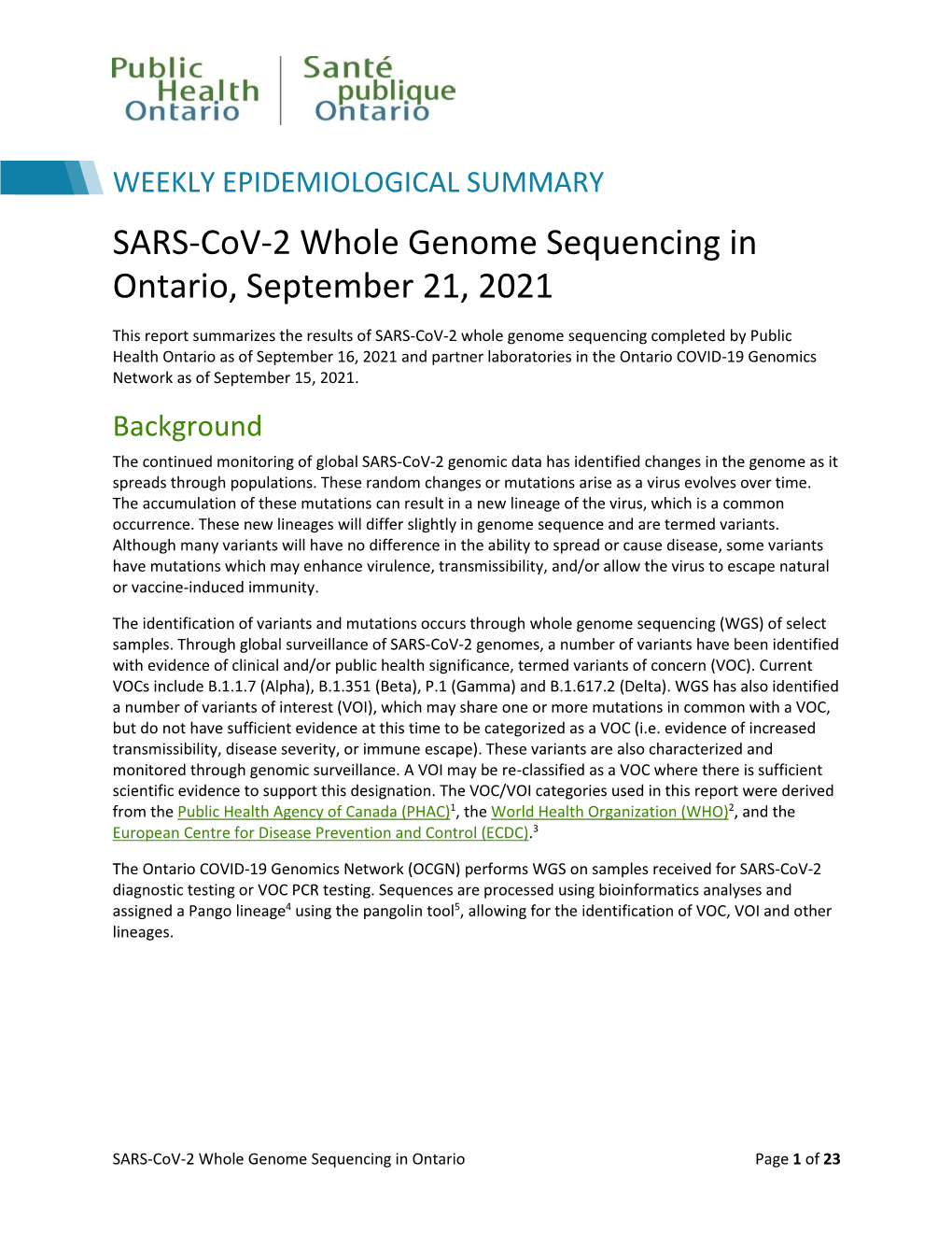 SARS-Cov-2 Whole Genome Sequencing in Ontario, August 31