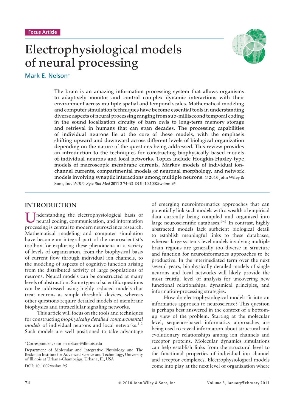 Electrophysiological Models of Neural Processing Mark E