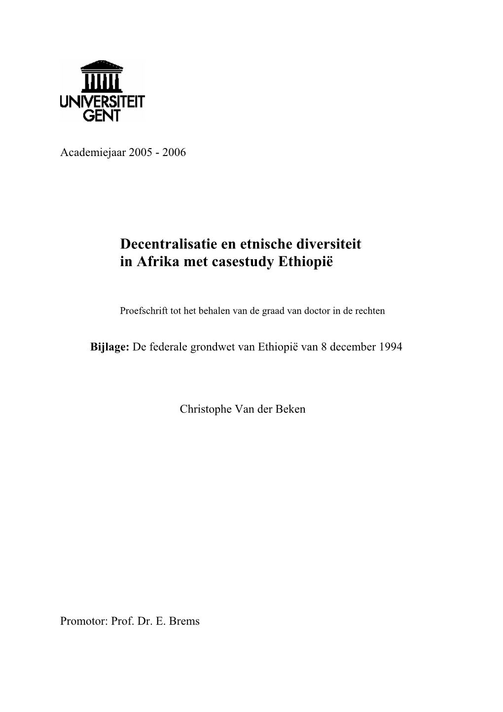 Decentralisatie En Etnische Diversiteit in Afrika Met Casestudy Ethiopië