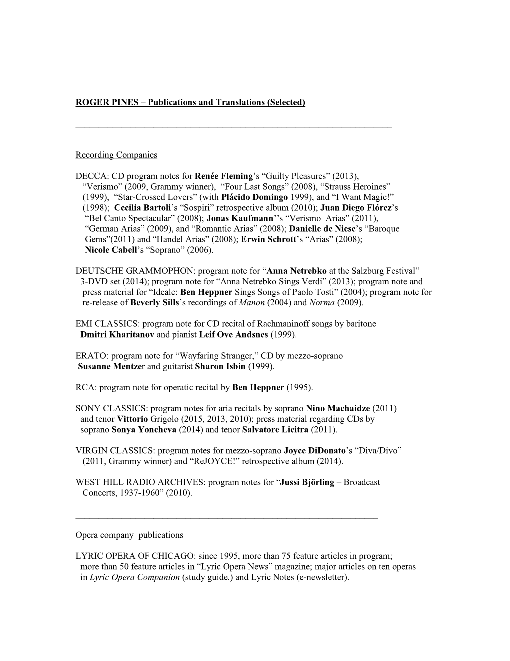 Publications and Translations (Selected) R