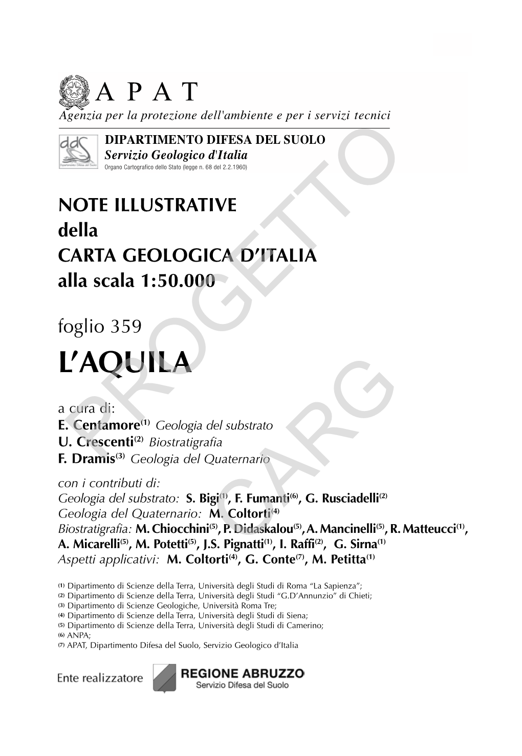 Progetto CARG Per Il Dipartimento Difesa Del Suolo - Servizio Geologico D’Italia: F
