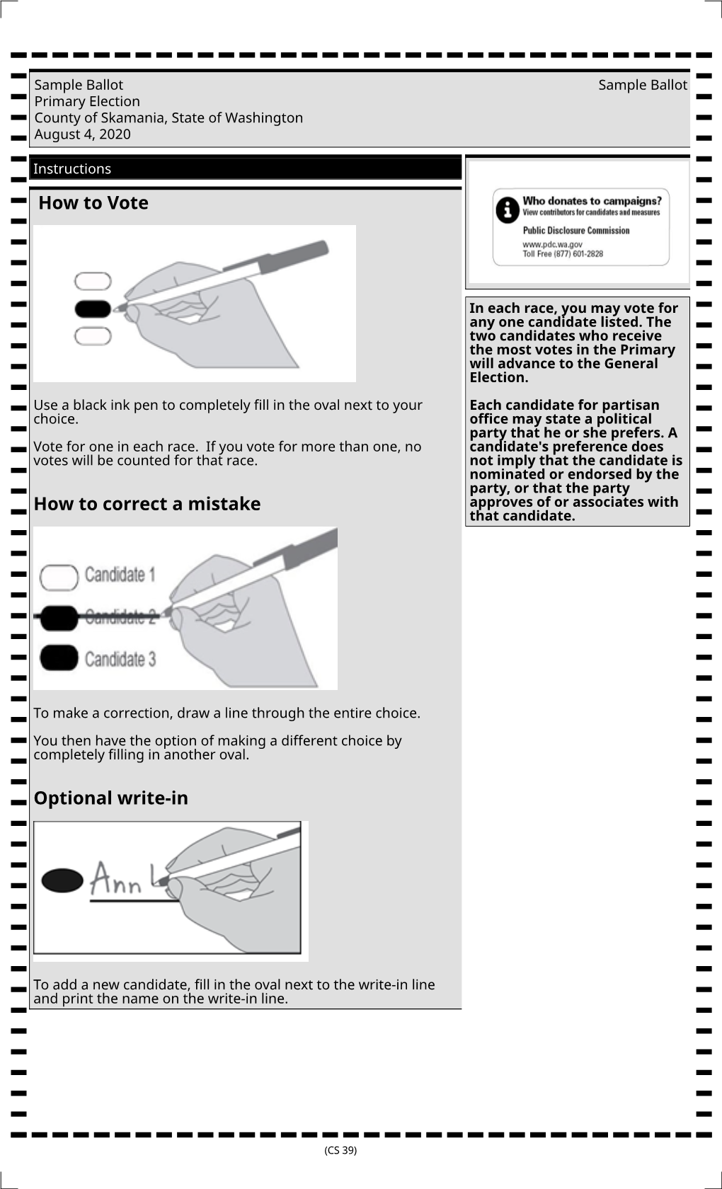 How to Vote How to Correct a Mistake Optional Write-In
