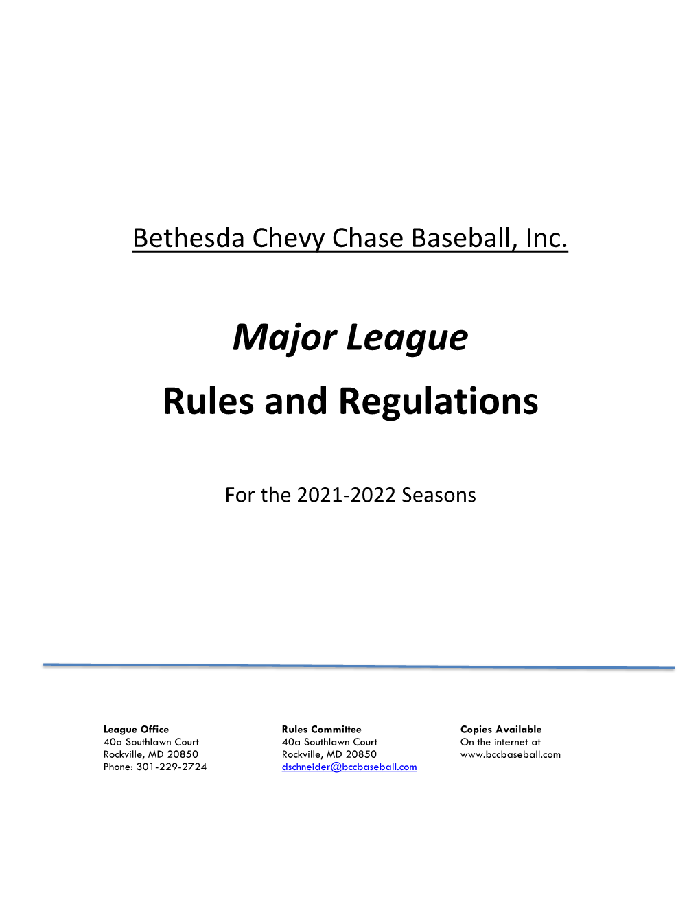 Major League Rules and Regulations