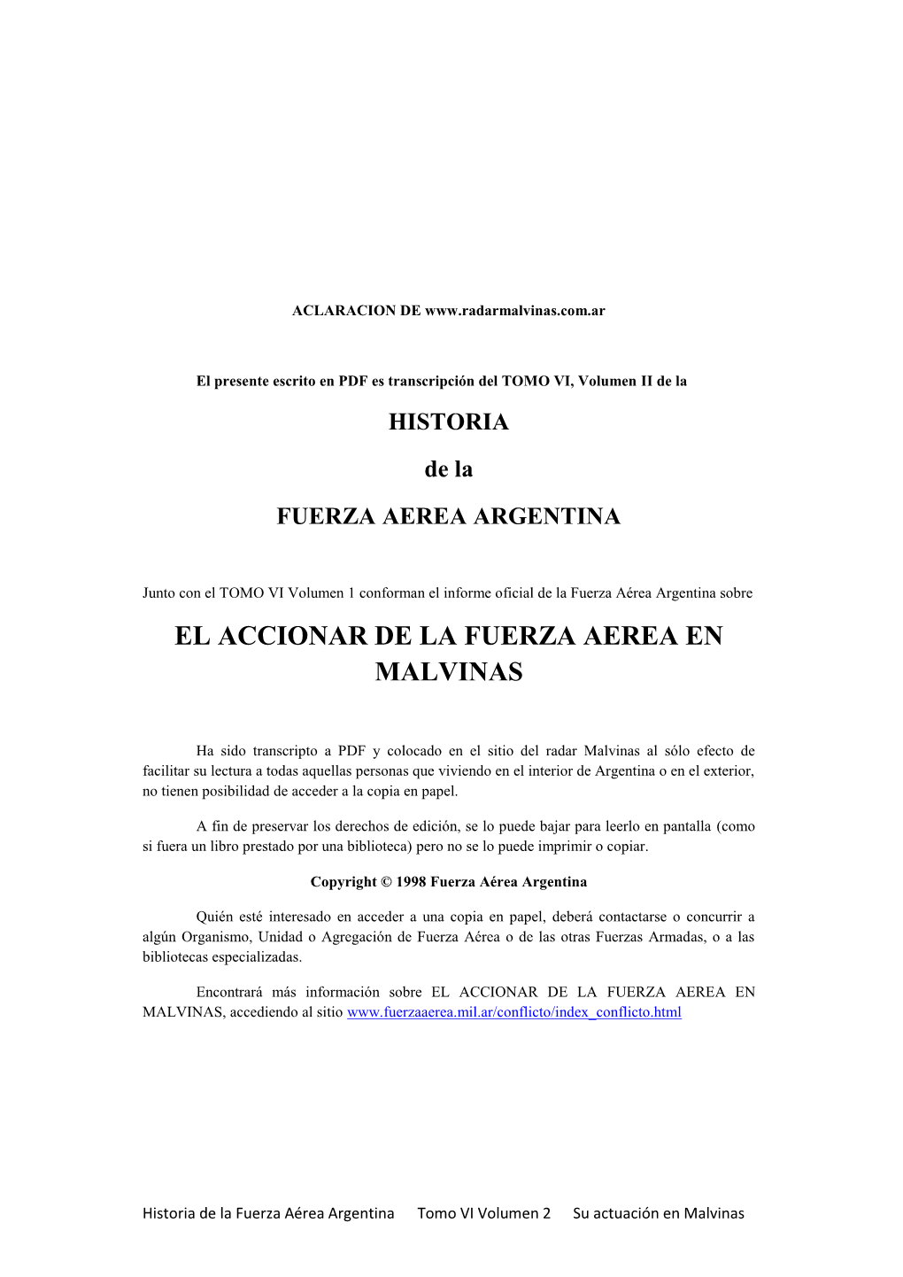 Historia De La Fuerza Aérea Argentina, Tomo VI Volumen II