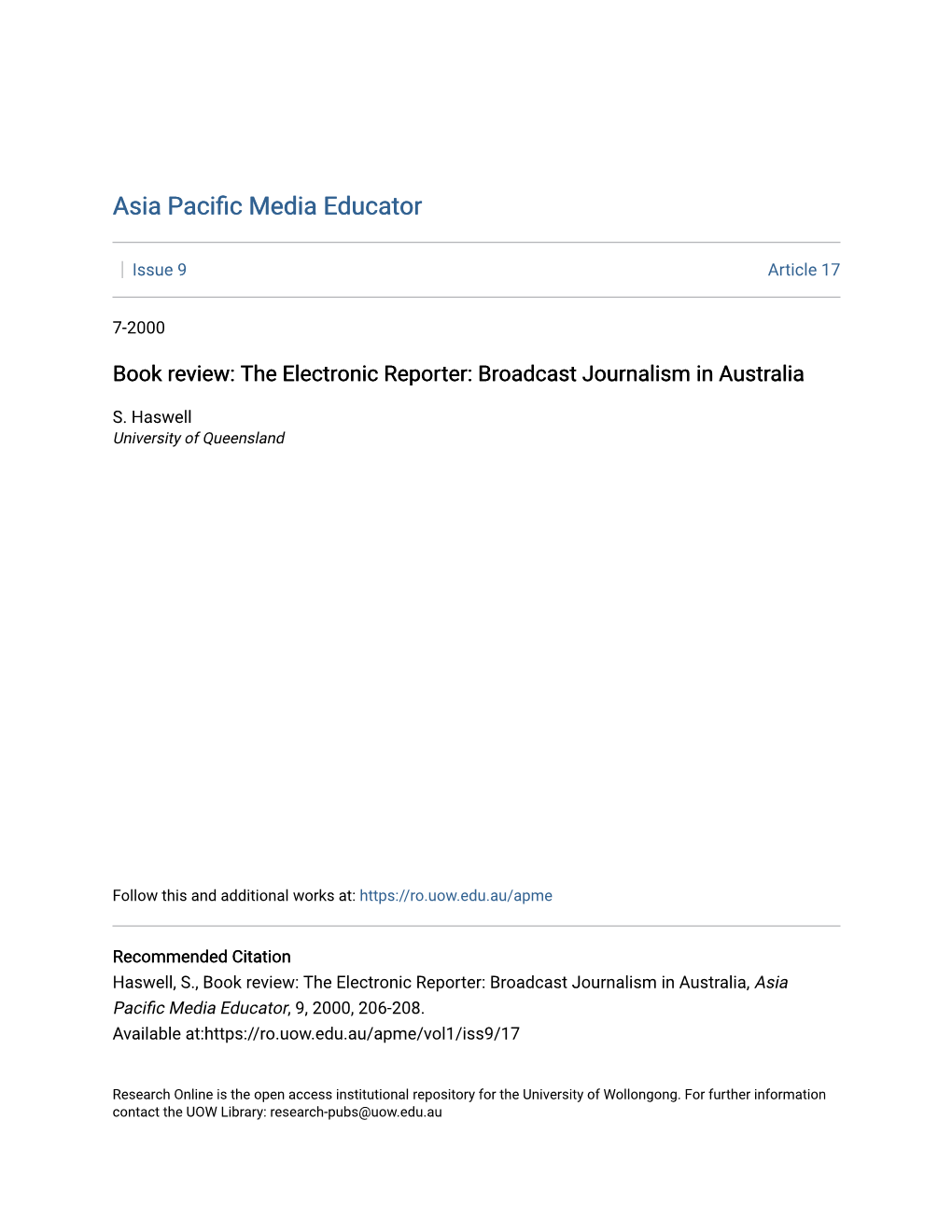 Broadcast Journalism in Australia