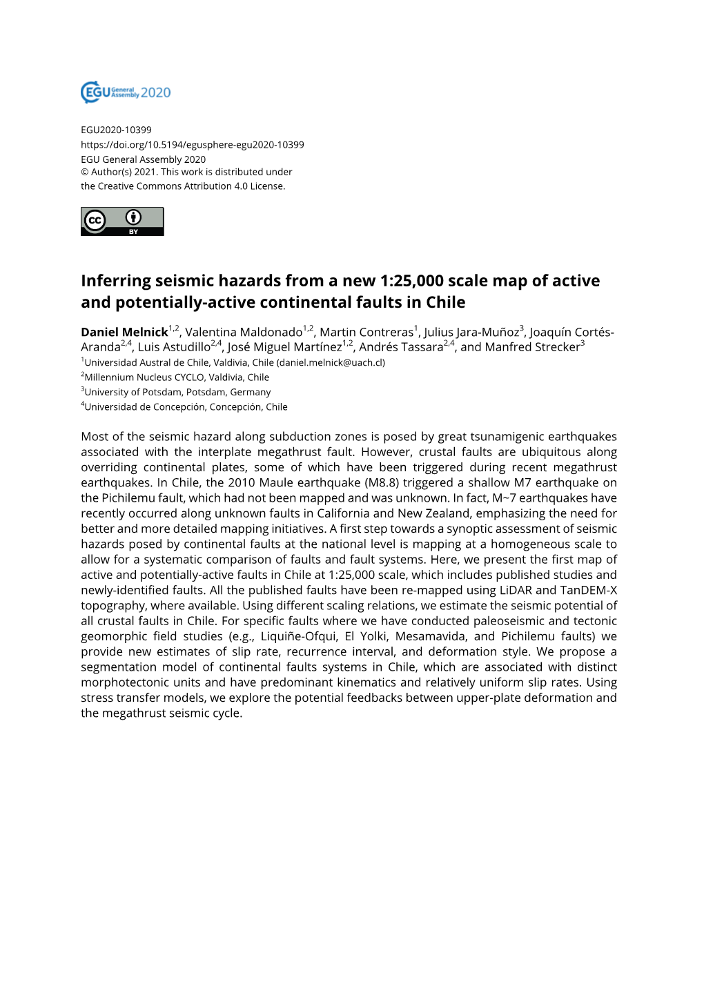 Inferring Seismic Hazards from a New 1:25,000 Scale Map of Active and Potentially-Active Continental Faults in Chile