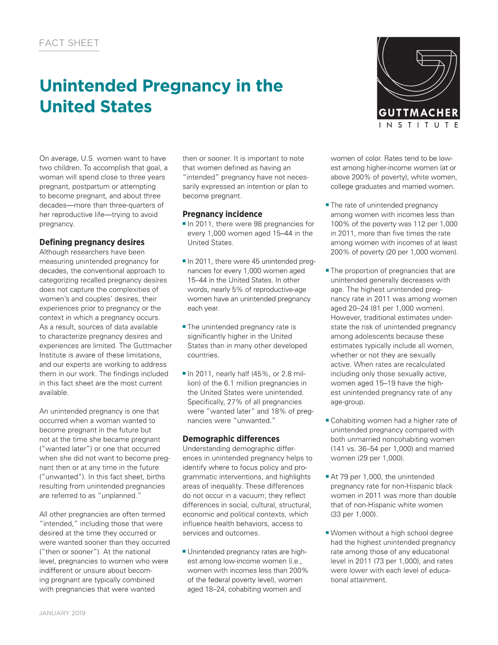 Unintended Pregnancy in the United States