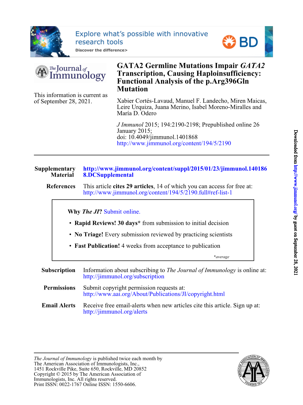 GATA2 GATA2 Germline Mutations Impair