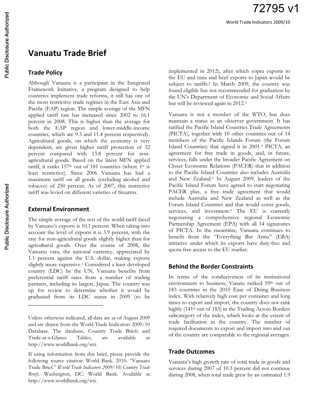 Vanuatu Trade Brief