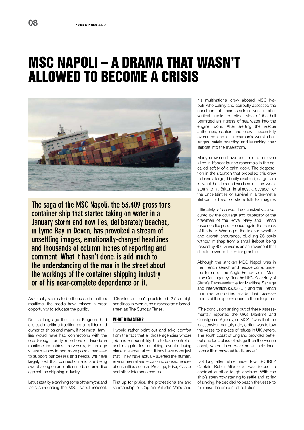 Msc Napoli – a Drama That Wasn’T Allowed to Become a Crisis