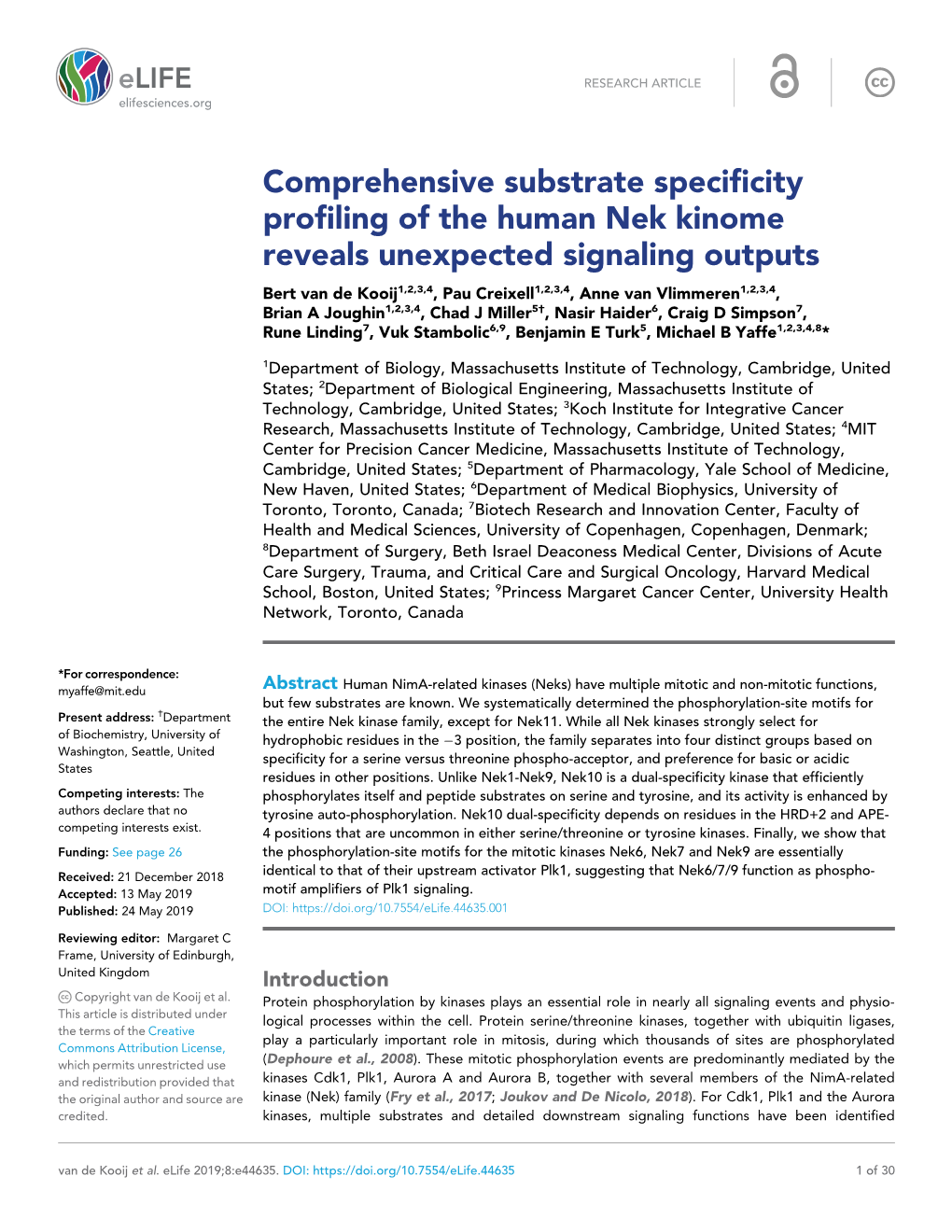 Comprehensive Substrate Specificity Profiling of the Human Nek