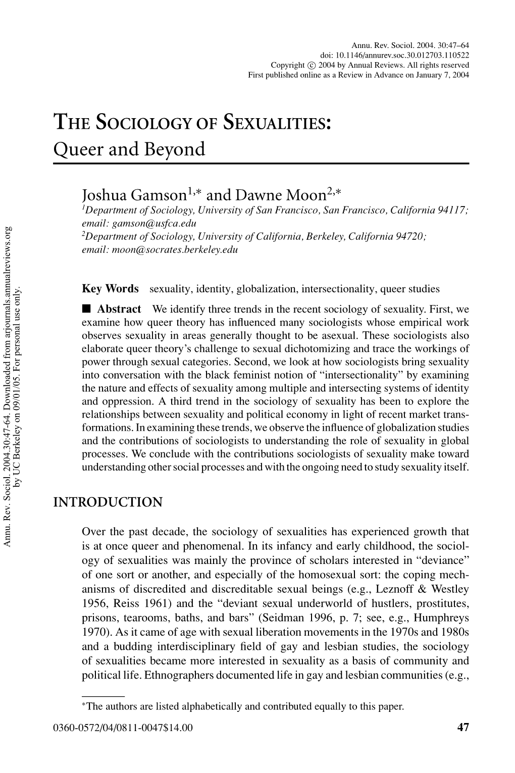 THE SOCIOLOGY of SEXUALITIES: Queer and Beyond
