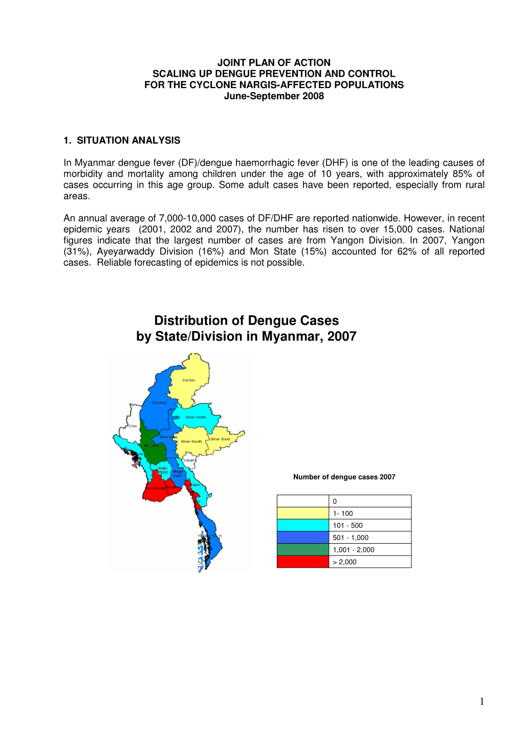 Distribution of Dengue Cases by State/Division in Myanmar, 2007