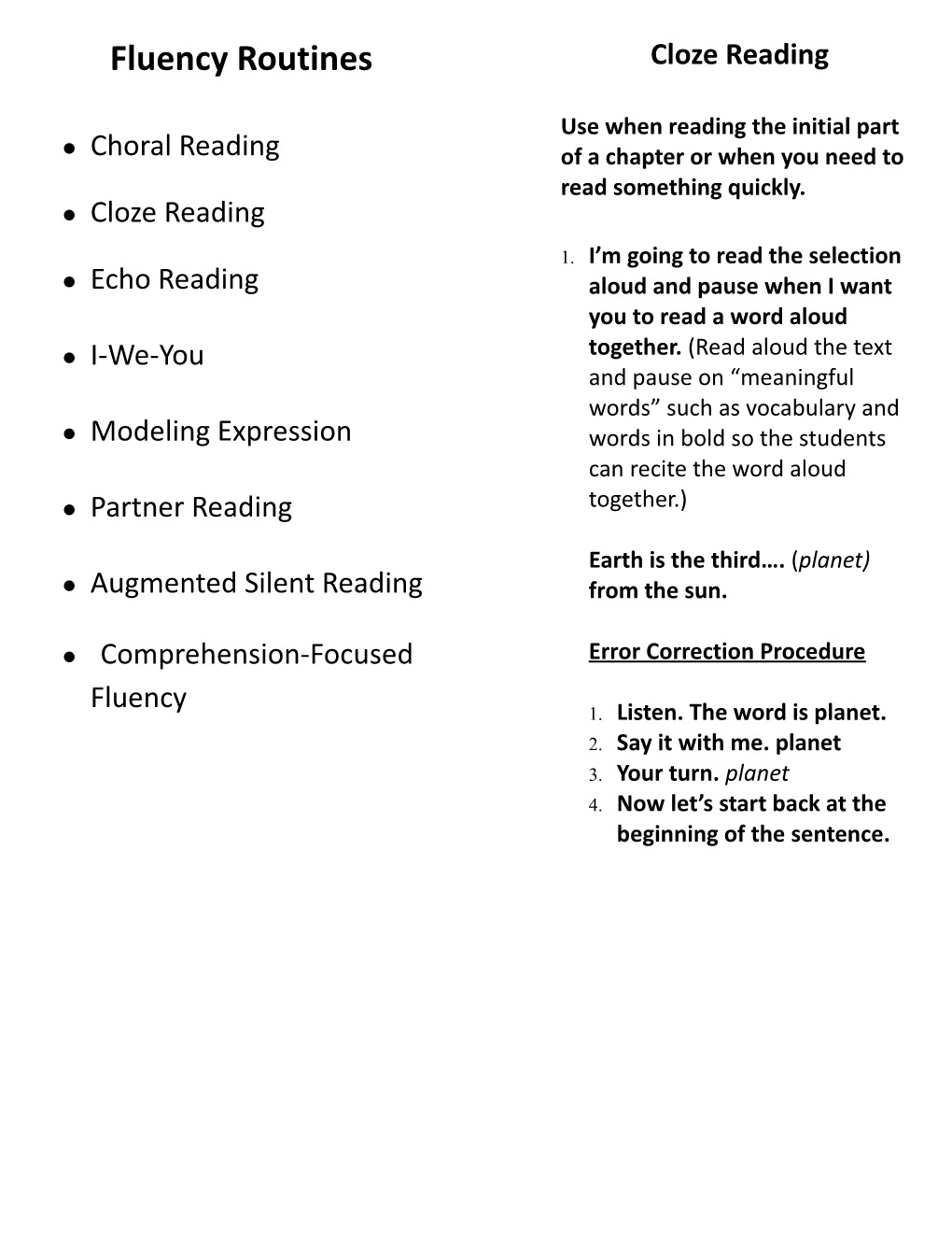 Fluency Routines