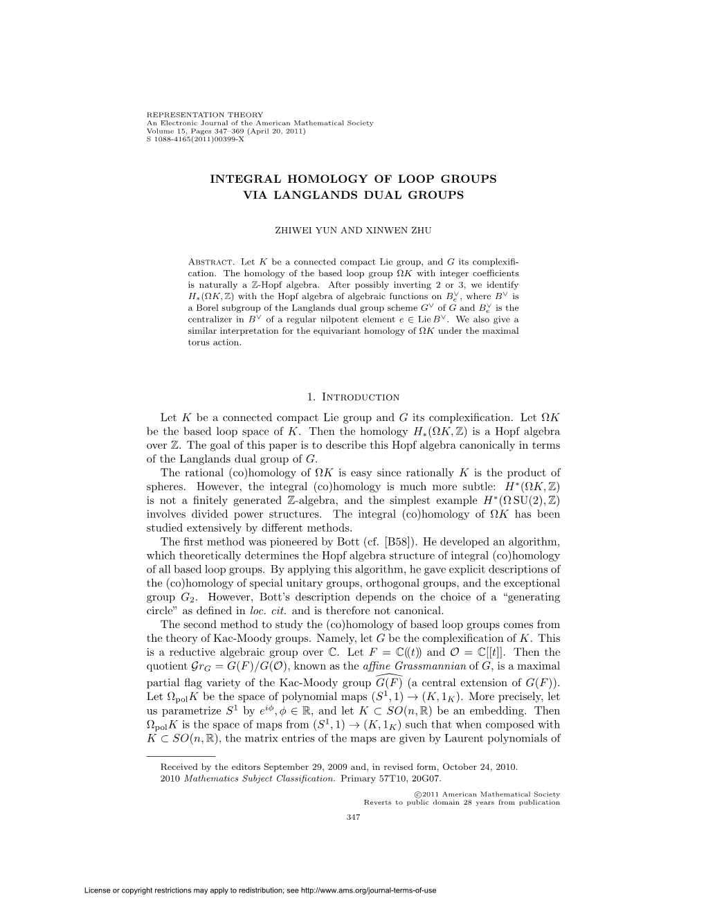 Integral Homology of Loop Groups Via Langlands Dual Groups