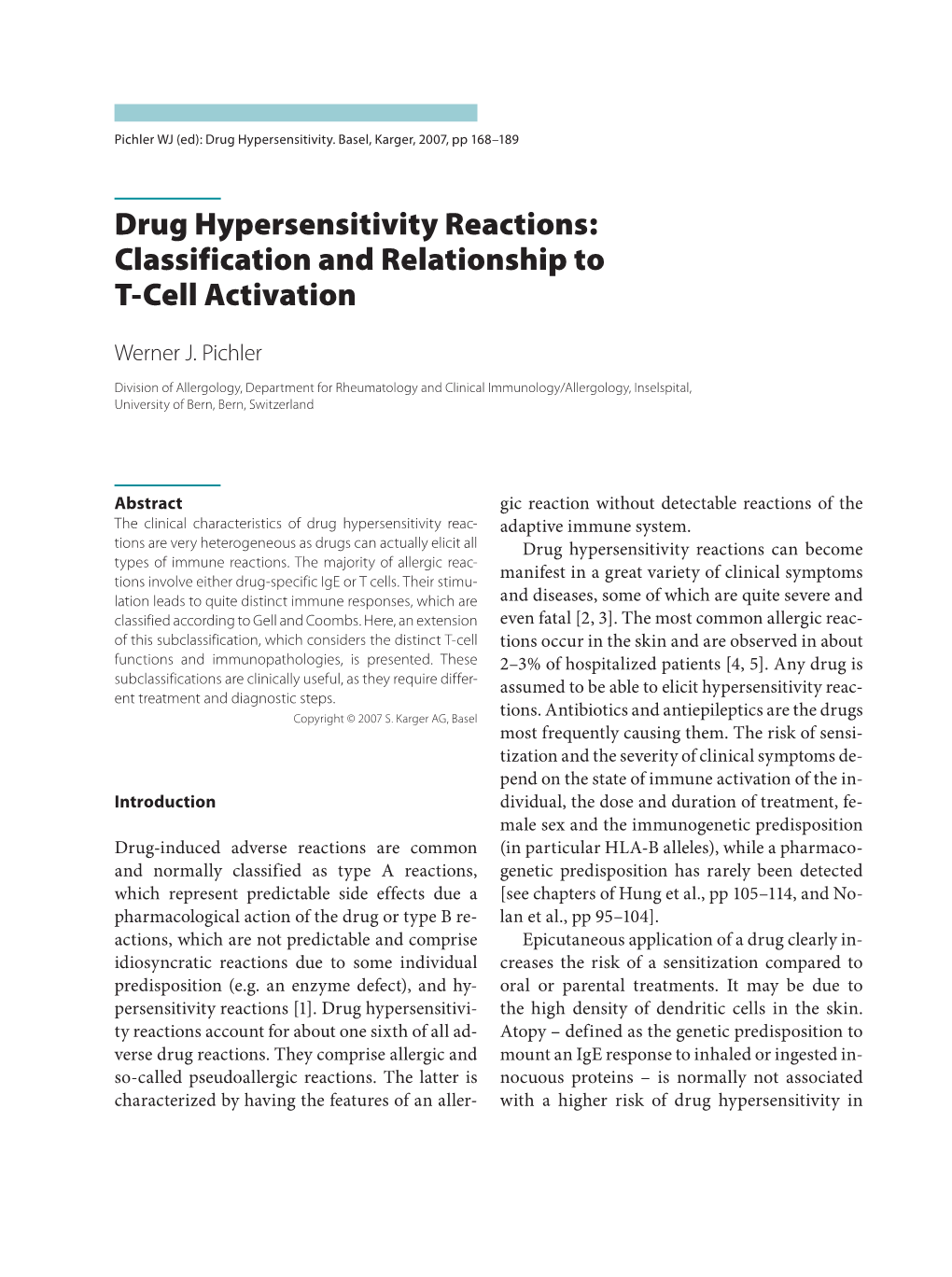 Drug Hypersensitivity Reactions: Classification and Relationship to T-Cell Activation