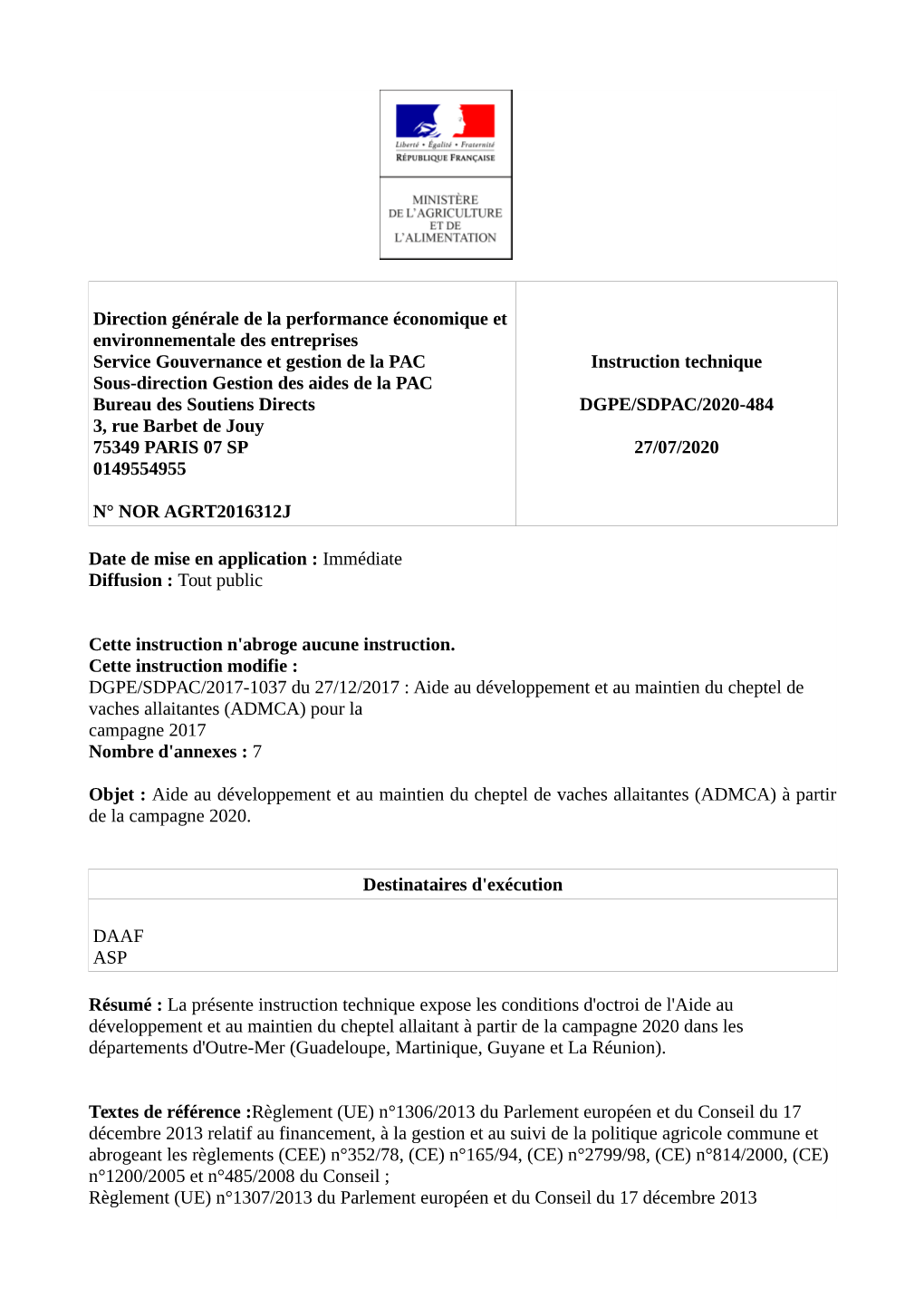 Aide Au Développement Et Au Maintien Du Cheptel De Vaches Allaitantes (ADMCA) Pour La Campagne 2011