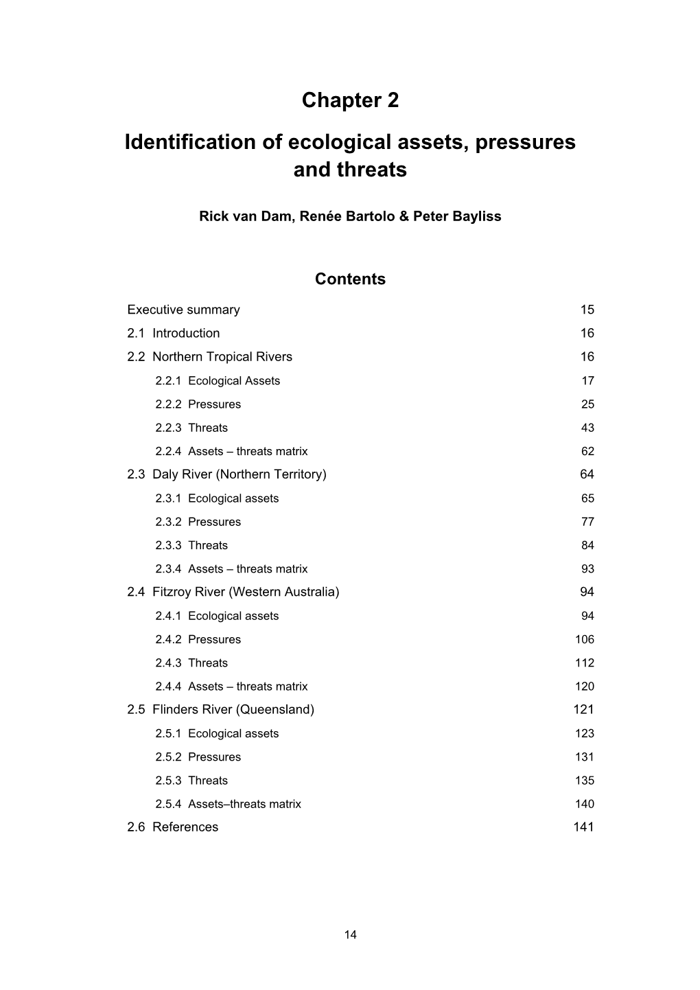 Chapter 2 Identification of Ecological Assets, Pressures and Threats