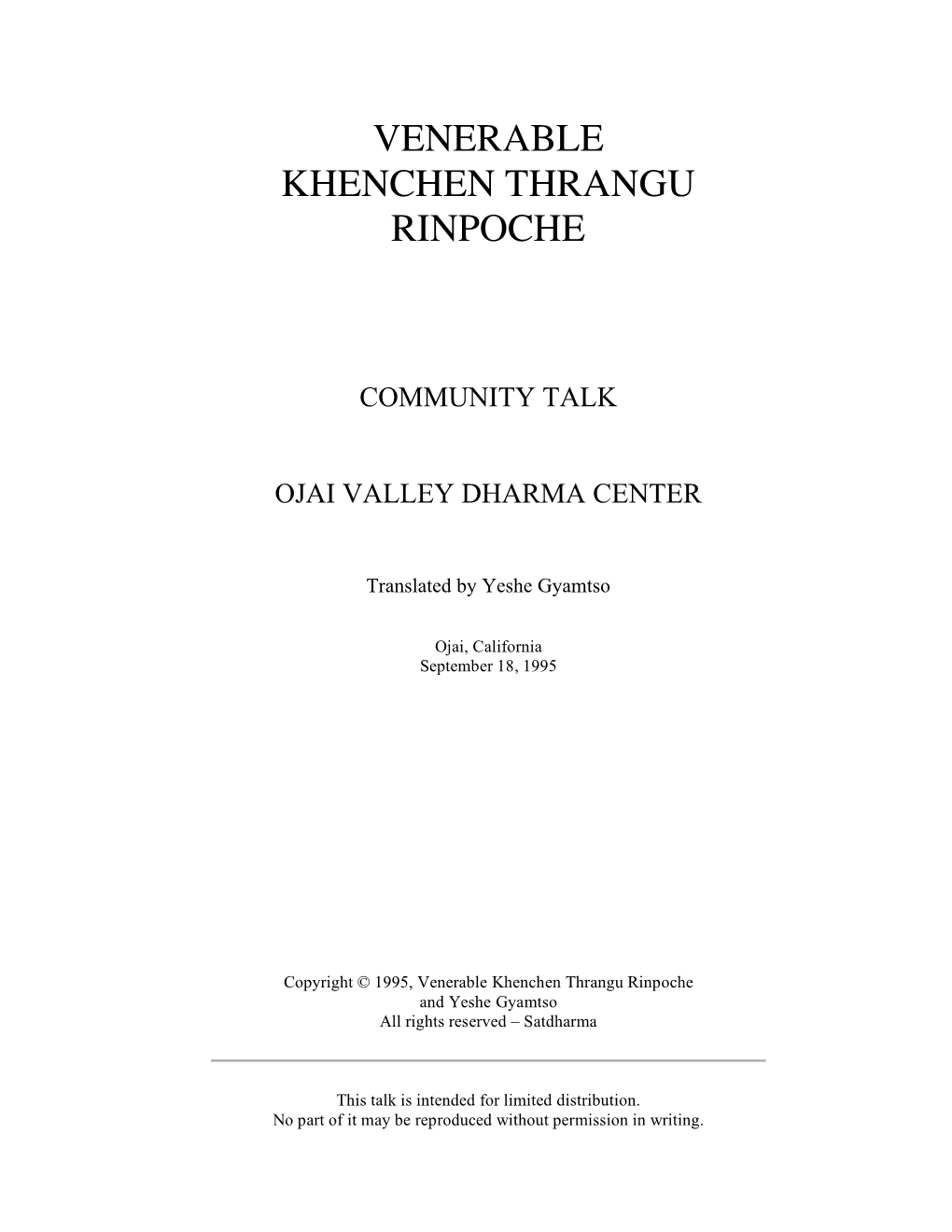 Venerable Khenchen Thrangu Rinpoche