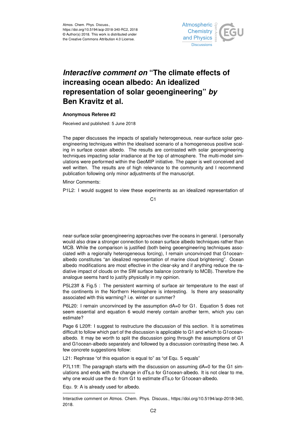 The Climate Effects of Increasing Ocean Albedo: an Idealized Representation of Solar Geoengineering” by Ben Kravitz Et Al