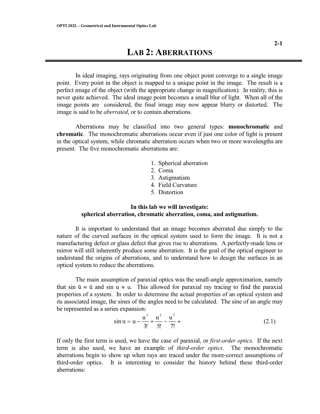 OPTI202L Lab2 Aberrations