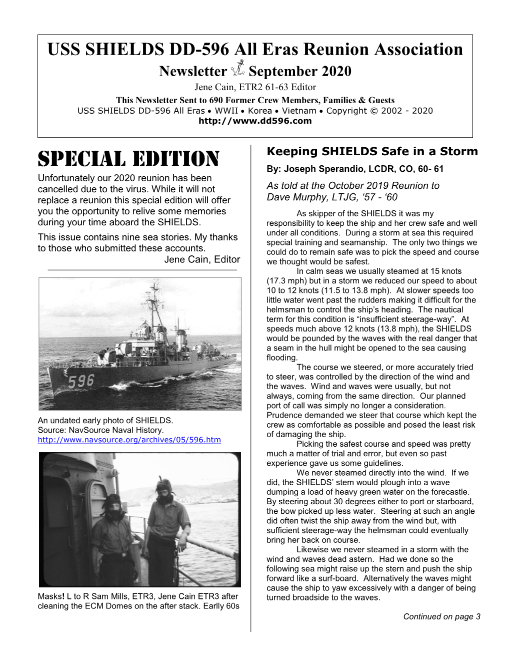 Uss Shields/Dd596 Reunion Association