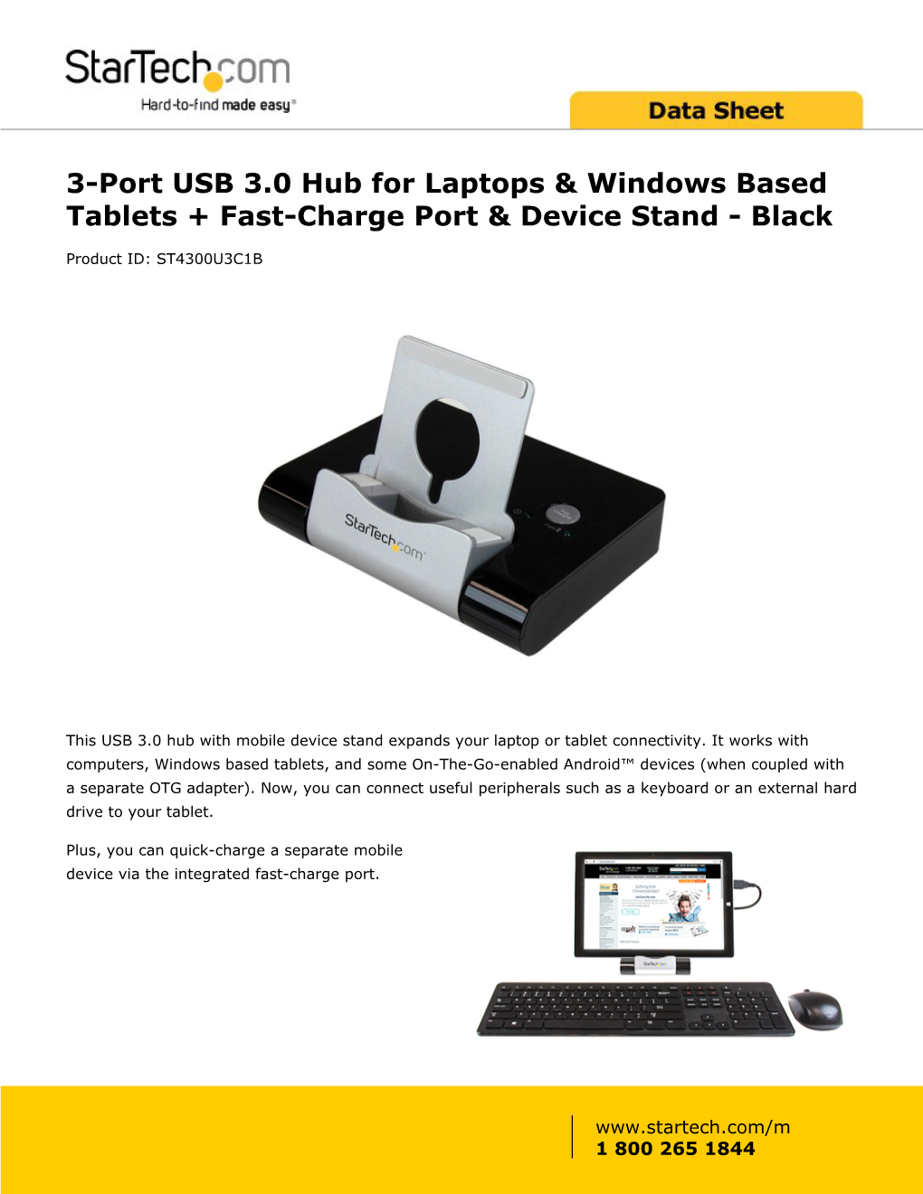 3-Port USB 3.0 Hub for Laptops & Windows Based Tablets + Fast