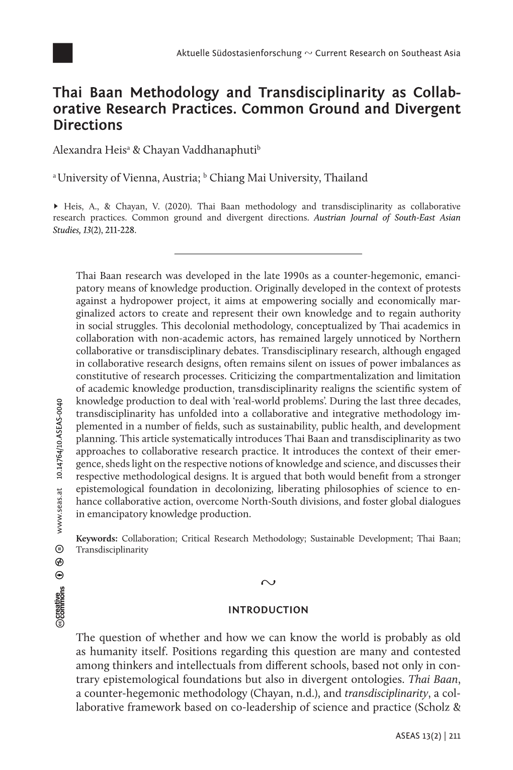 Thai Baan Methodology and Transdisciplinarity As Collab- Orative Research Practices