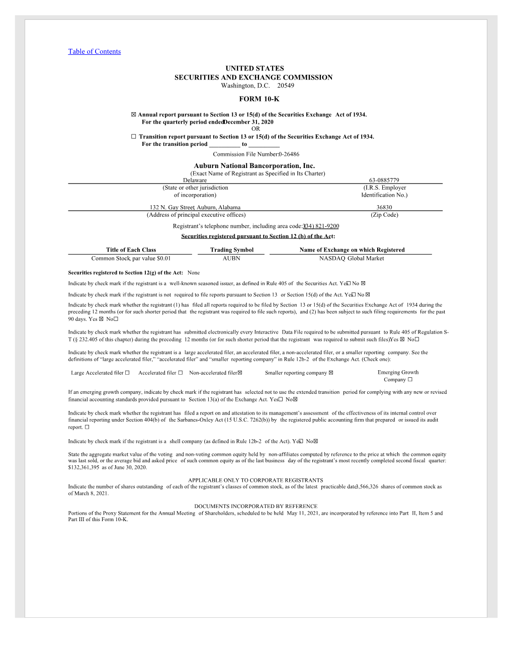 Table of Contents UNITED STATES SECURITIES and EXCHANGE