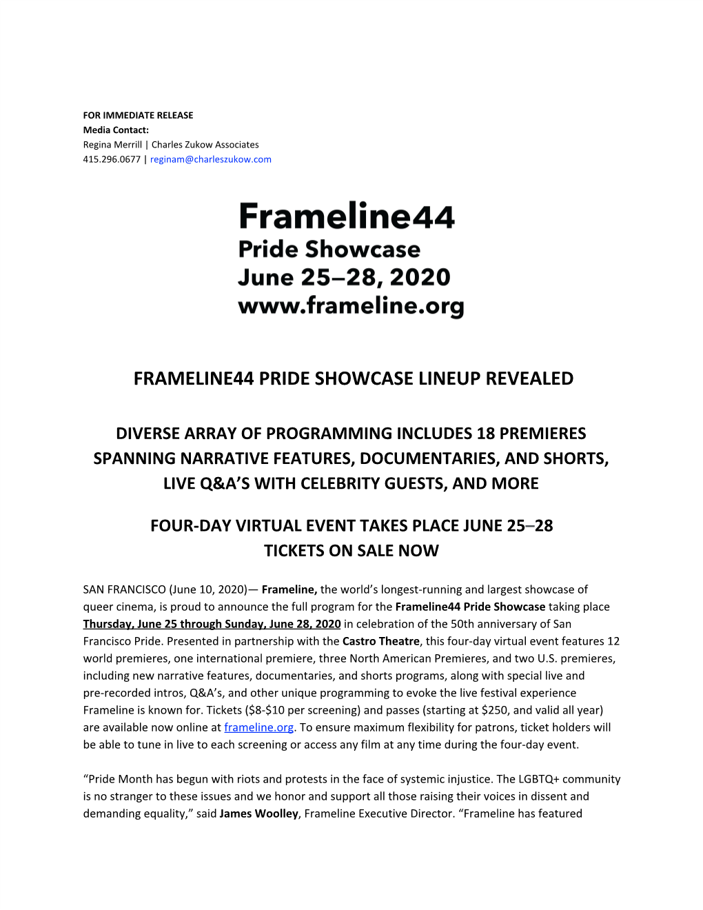 Frameline44 Pride Showcase Lineup Revealed