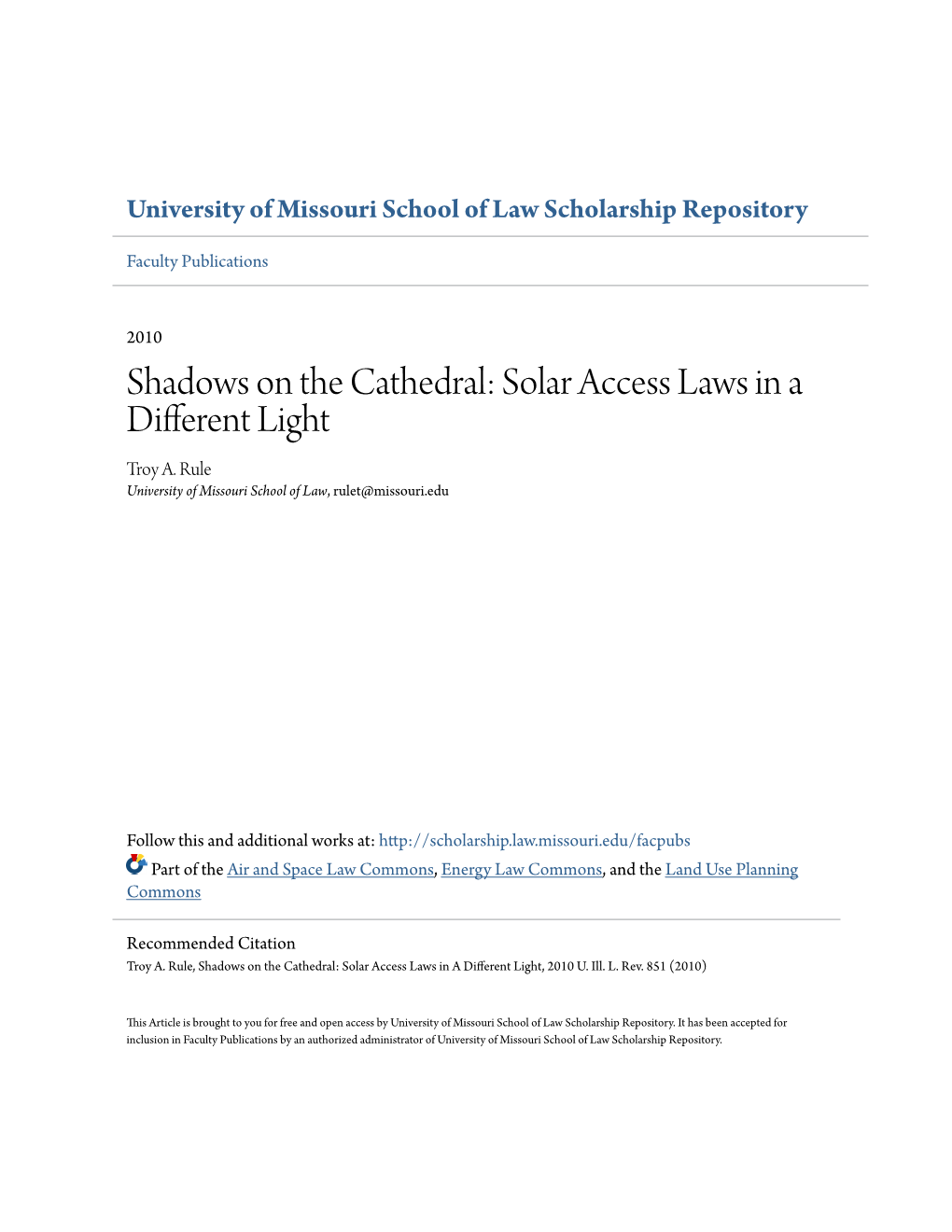 Solar Access Laws in a Different Light Troy A