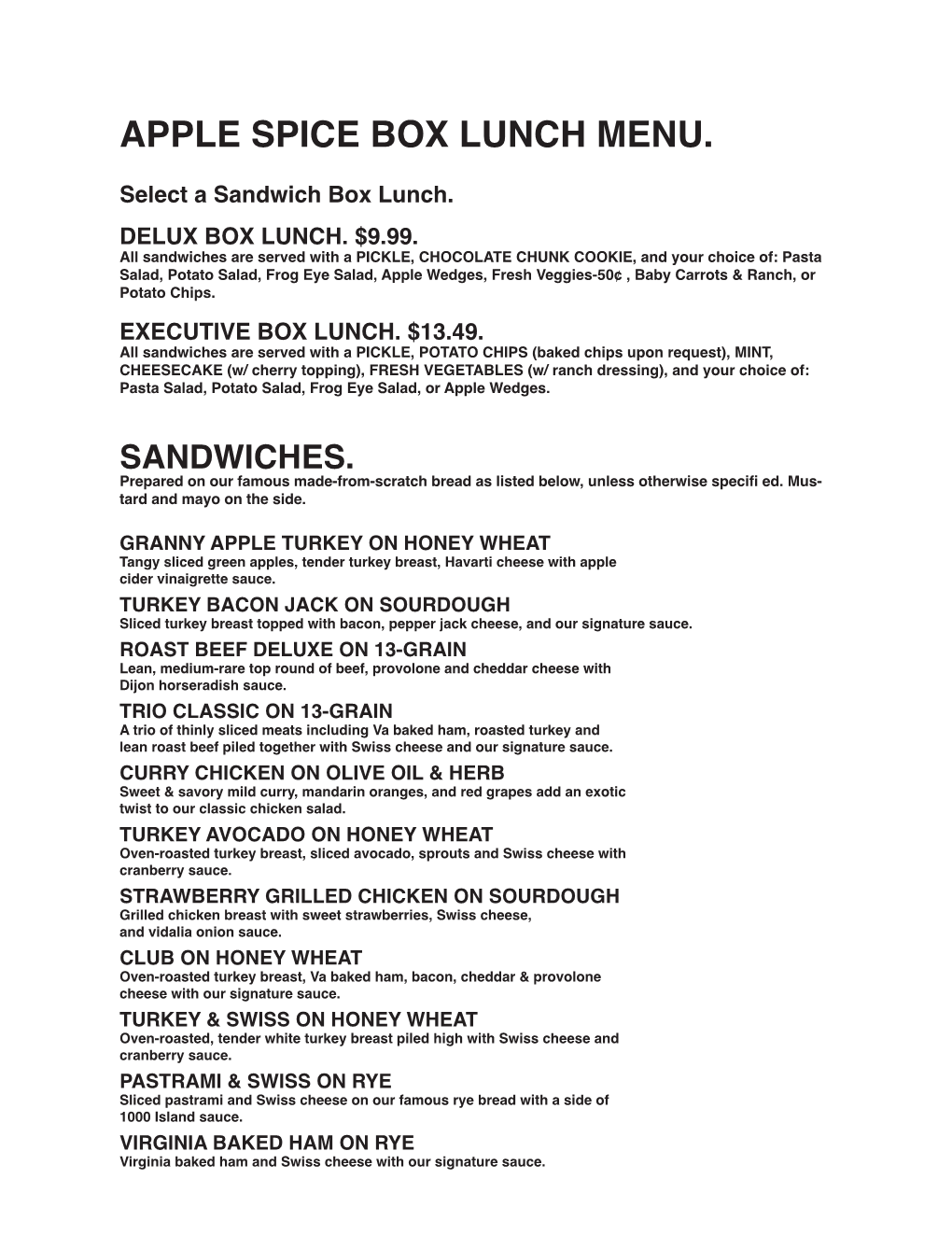 Apple Spice Box Lunch Menu