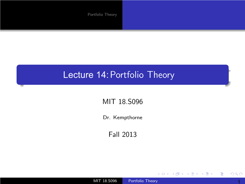 Portfolio Theory (PDF)