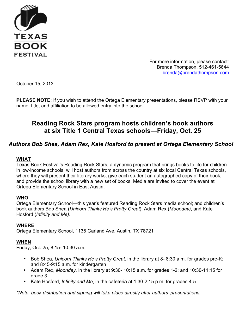 Reading Rock Stars Program Hosts Children's Book Authors at Six Title 1