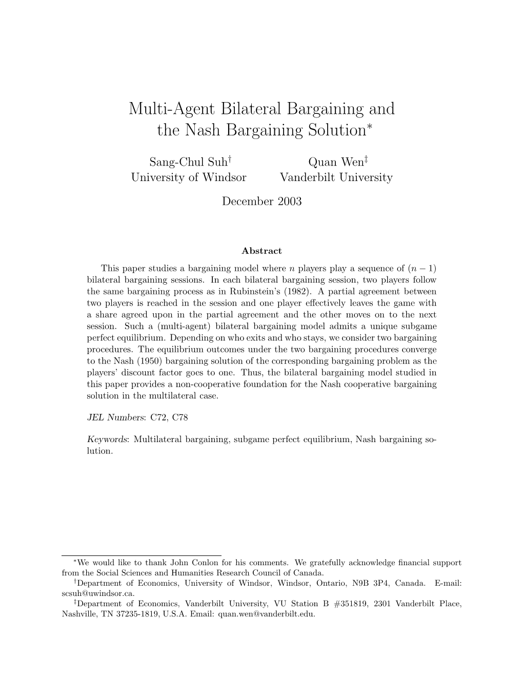 Multi-Agent Bilateral Bargaining and the Nash Bargaining Solution∗