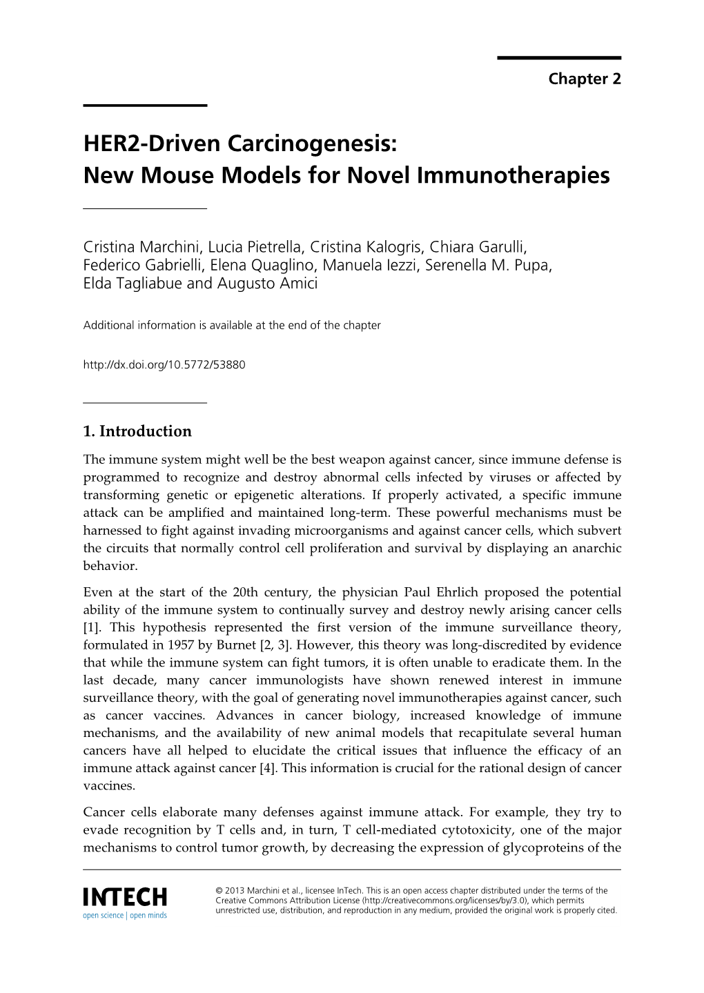HER2-Driven Carcinogenesis: New Mouse Models for Novel Immunotherapies