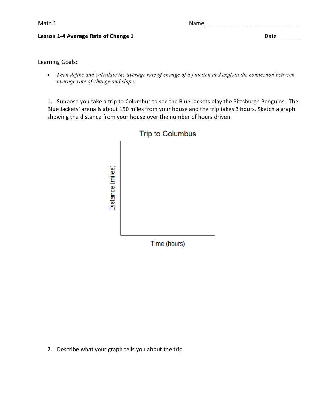 Lesson 1-4 Average Rate of Change 1 Date______