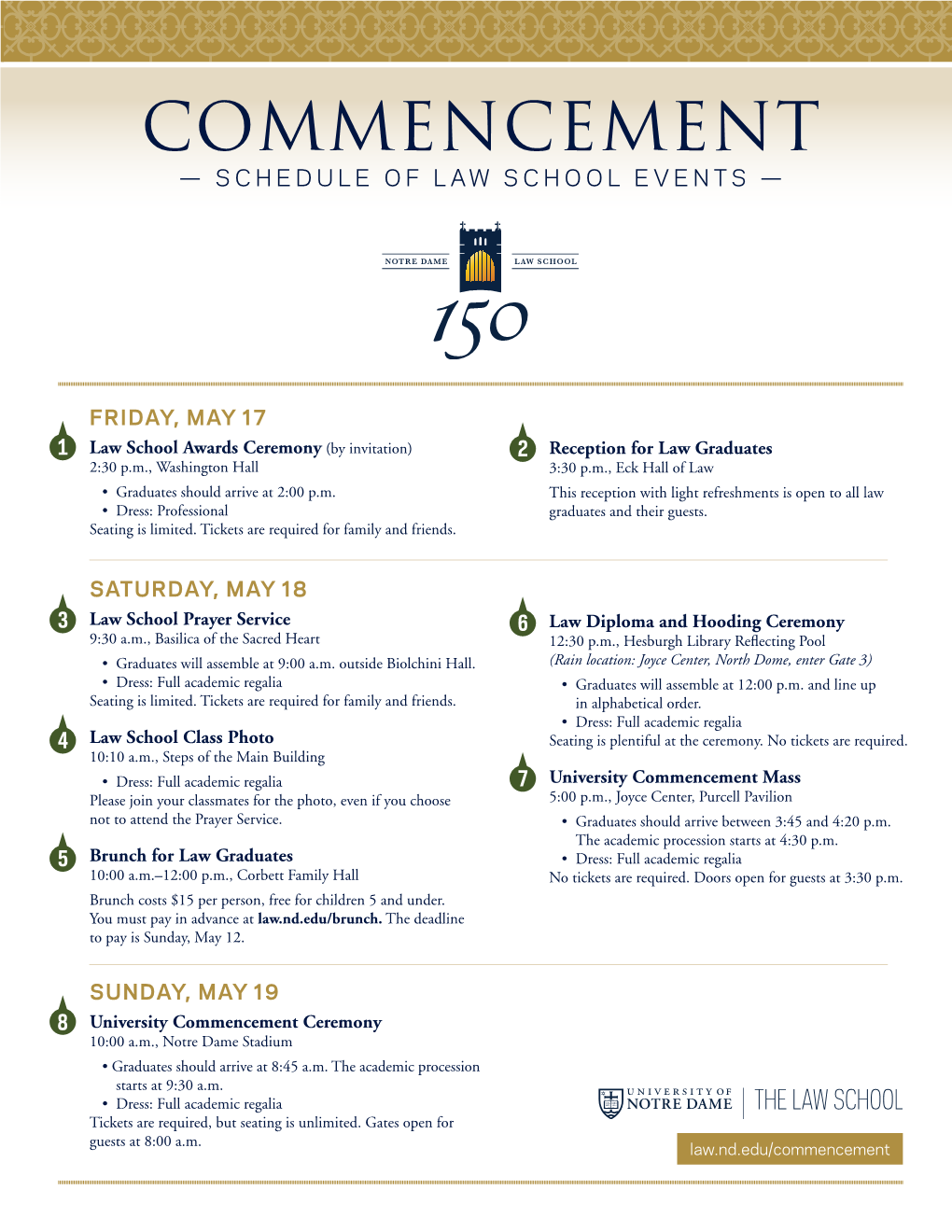 Commencement — Schedule of Law School Events —