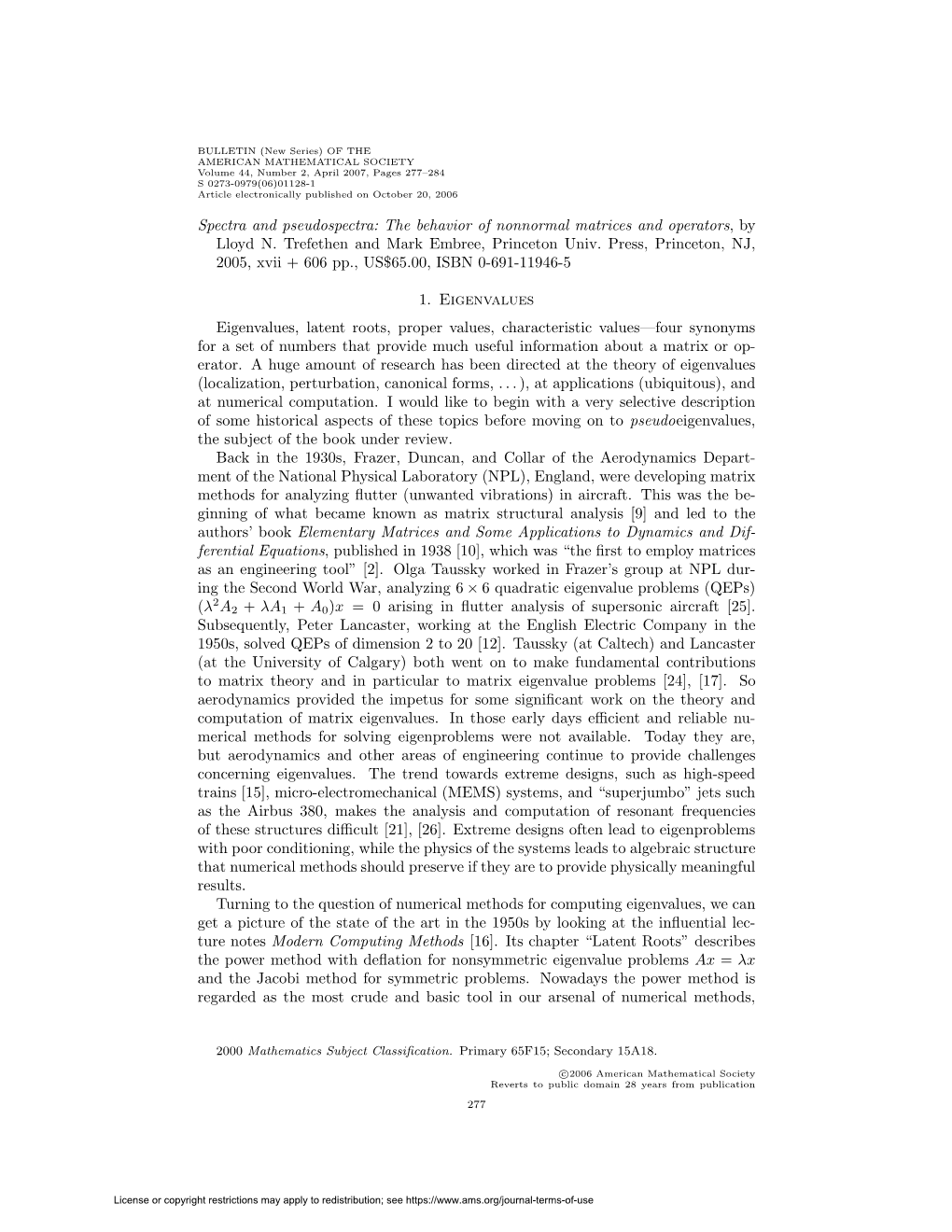 Spectra and Pseudospectra: the Behavior of Nonnormal Matrices and Operators,By Lloyd N