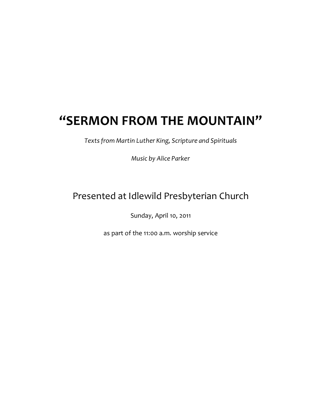 “Sermon from the Mountain”