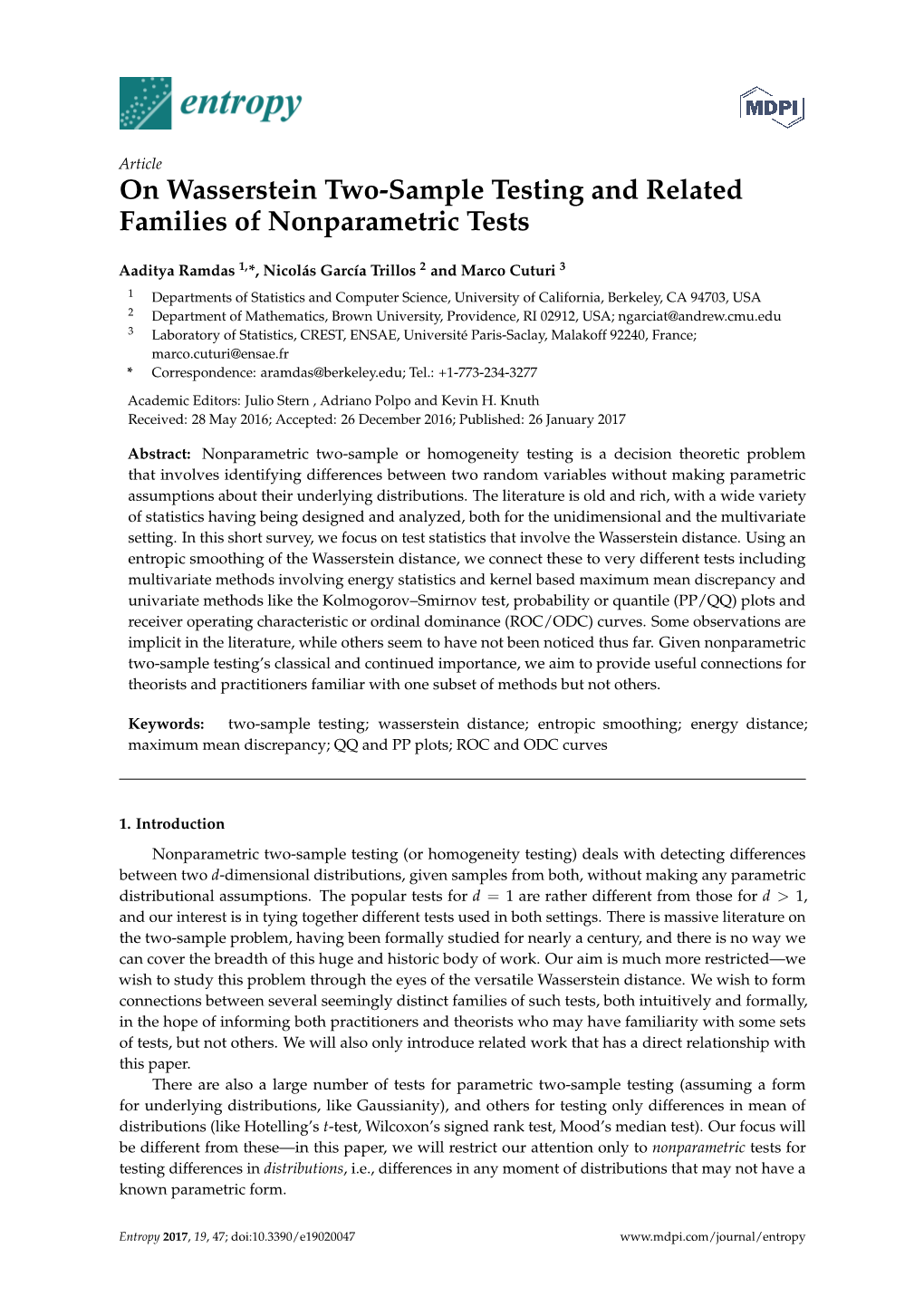 On Wasserstein Two-Sample Testing and Related Families of Nonparametric Tests