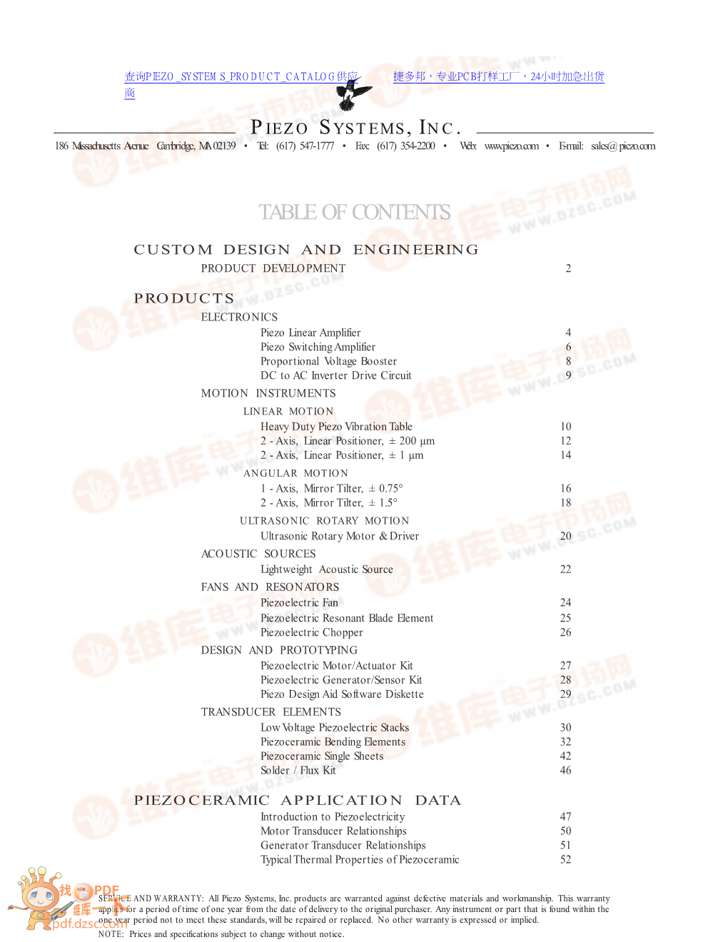 Piezo Systems, Inc. Products Are Warranted Against Defective Materials and Workmanship