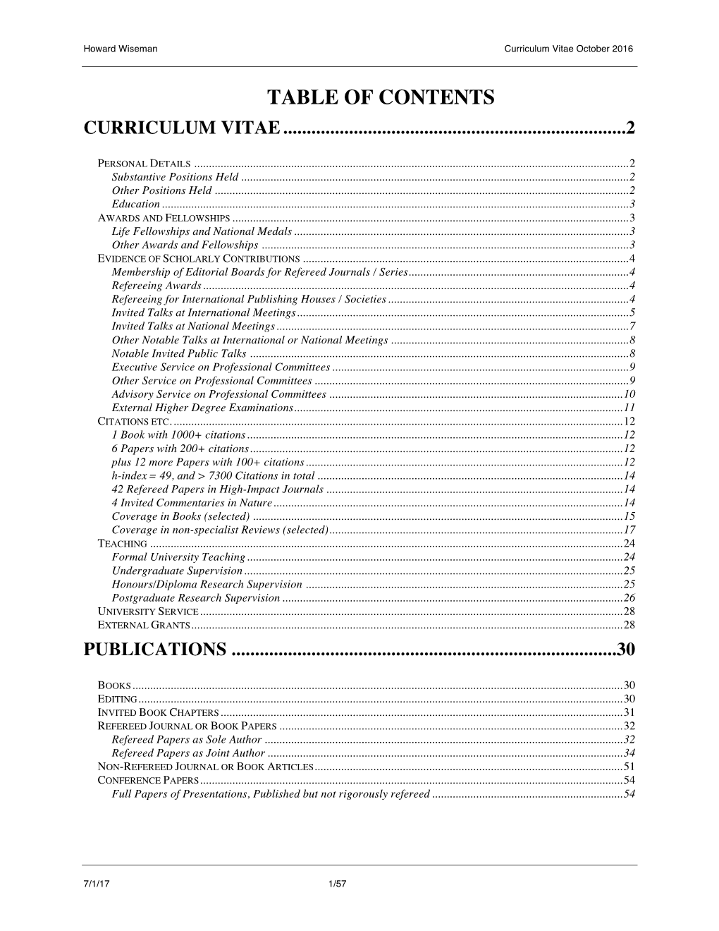 Table of Contents Curriculum Vitae