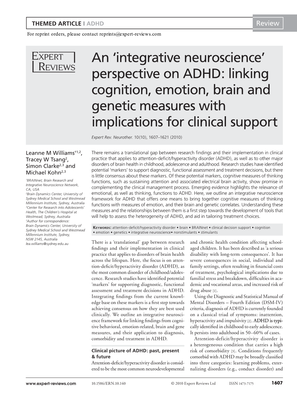 'Integrative Neuroscience' Perspective on ADHD