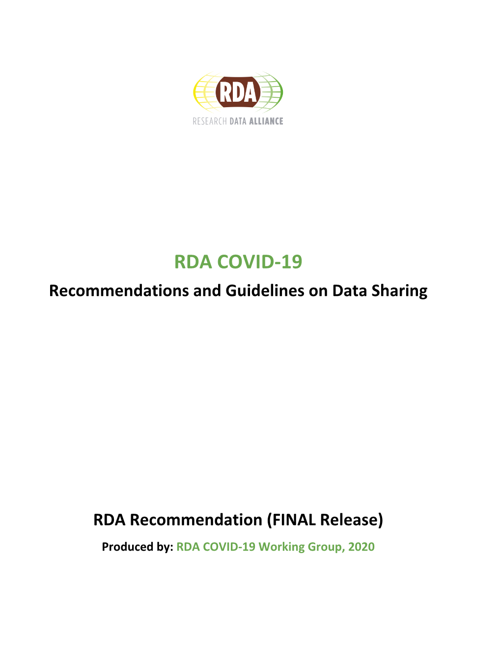 RDA COVID-19 Recommendations and Guidelines on Data Sharing