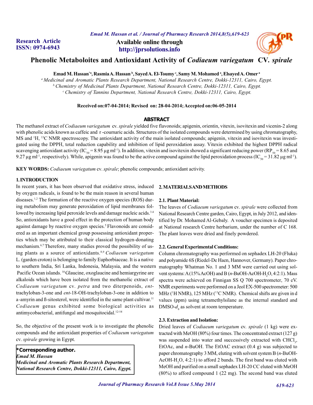 Phenolic Metaboloites and Antioxidant Activity of Codiaeum Variegatum CV